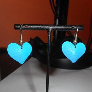 EARRINGS - 1 pair -blue hearts - fish hook ear wire
